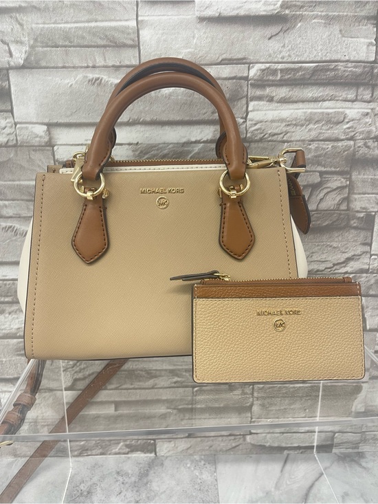 Michael Kors Handbags - Michael Kors Marilyn Small Colorblock Satchel & Matching Card Case Camel